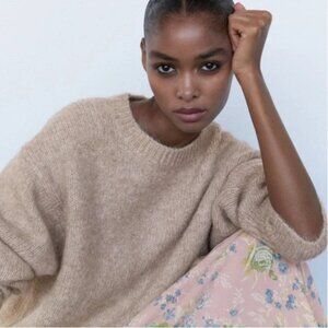NEW ZARA SOFT FEEL WOOL OVERSIZED KNIT SWEATER BEIGE OATMEAL